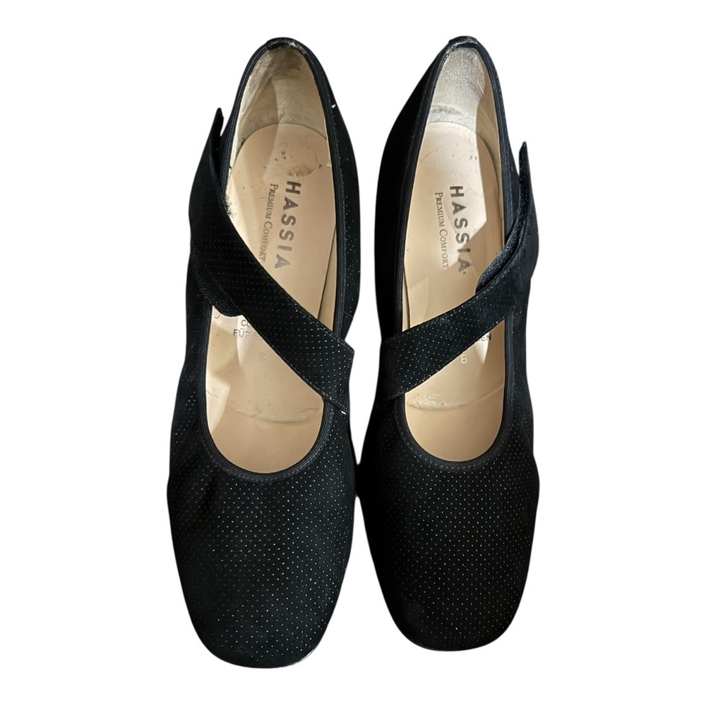 Hassia Cordoba Black Suede Mary Jane Pumps Block Heel Comfort Shoes Size 8